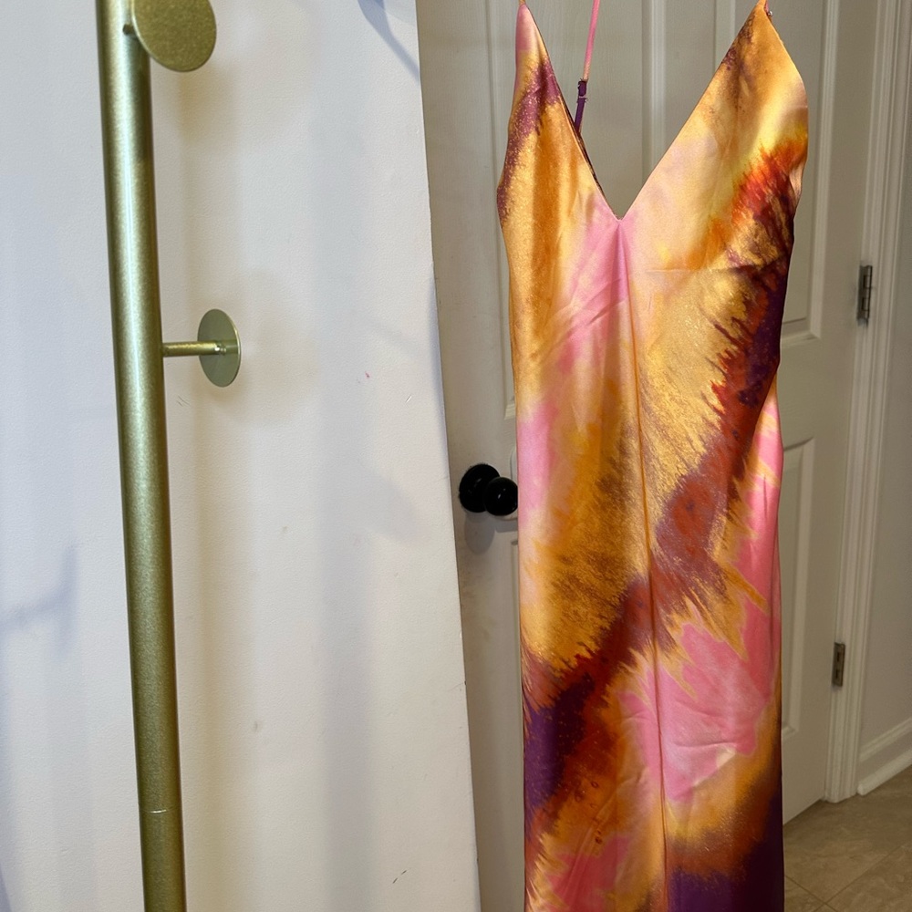 Zara Maxi Vibrant Multicolor Satin Slip Dress